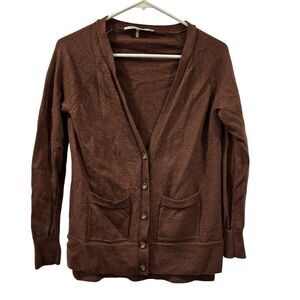 Trina Turk Medium Brown Sweater Classic Cardigan Button Front 100% Merino Wool